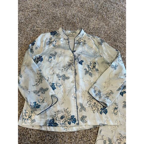 Vintage MORGAN TAYLOR Size S 3 PC PAJAMA & ROBE SET TOP & PANTS Floral Blue J23 - Picture 4 of 9